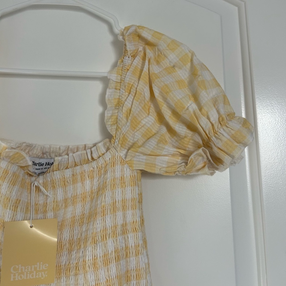 CHARLIE HOLIDAY Sienna yellow gingham mini dress size 8 NWT cottage core chic - Picture 11 of 14